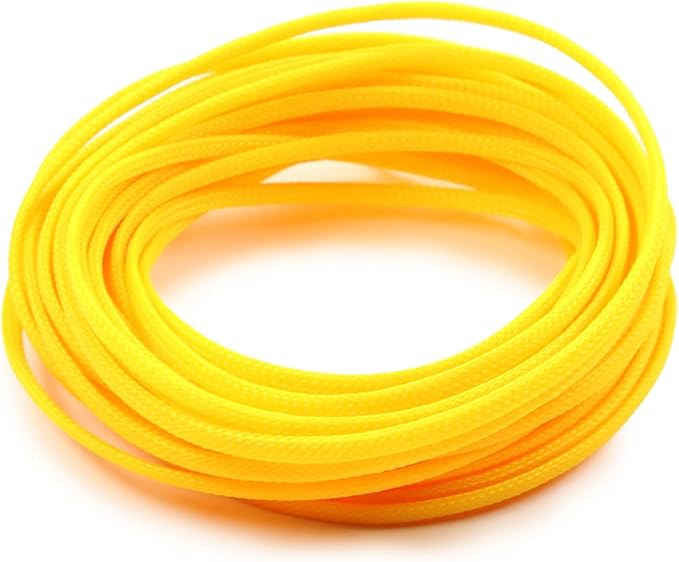Aicosineg 32.81ft PET Flexible Braided Cable Sleeve 0.16inch Width Wire Loom Sleeving and Organizer Flexible Wire Mesh Sleeve Wrap Protector for TV Audio PC Cords from Pets Chewing Yellow