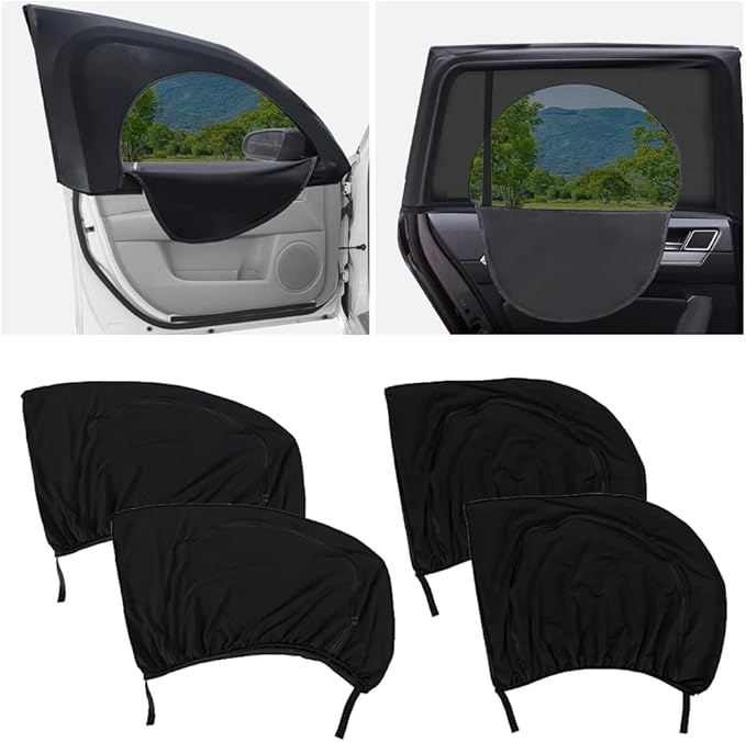 4PCS Car Window Shades with Zipper,Breathable Car Window Cover Baby Window Shades for Car,Camping Essentials Side Window Sun Shade for Privacy Protection Fits Most Cars