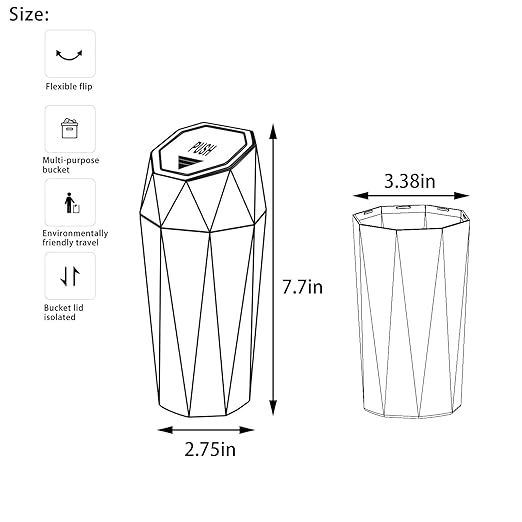 Car Trash Can with Lid，Mini Diamond Design Automatic Portable Trash Can，Used in Car Home, Office, Kitchen, Bedroom (1, Blue)