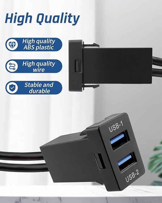 Dual USB 3.0 Car Dash Flush Mount Extension Cable, Length 3.3FT (1M) Fit for Toyota, Size 1.3"x0.86"x 2.15" (Type A)
