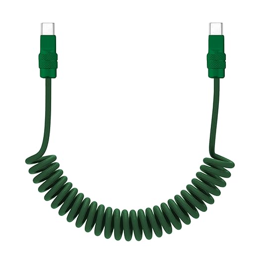 chubbycable Curly Chubby 240W Coiled USB C Fast Charging Cable Durable Braided Charger Cord for Car Compatible with iPhone 17-15 Series iPad, Green+Green, Type-C to Type-C, 2.13FT-6.56FT