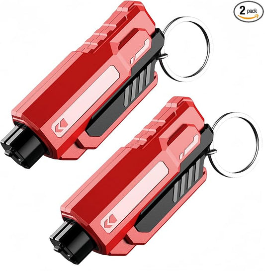 Window Breaker and Seatbelt Cutter Keychain,2 in 1 Car Safety Hammer Glass Break Under Water,Emergency Window Punch Escape Tool for Vehicle (2, redred)