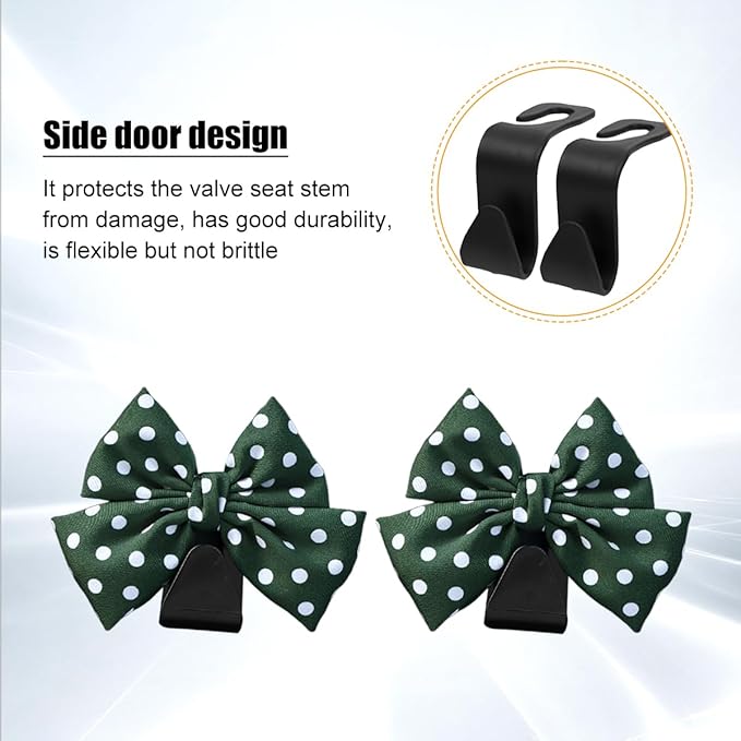 Cute Bow Car Seat Headrest Hooks, 2PCS Multifunctional Vehicle Rear Seat Hanging Hooks, Automotive Interior Seatback Storage Organizer for Purses Bags, Universal Fit (Green/Polka Dot)