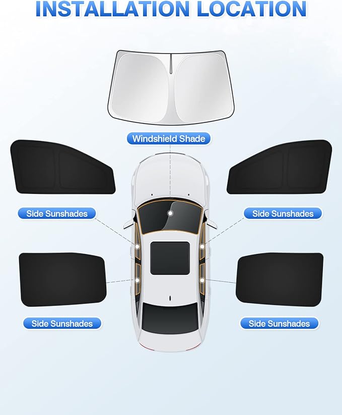 Canvcle Sunshades for 2019-2025 2026 Ford Ranger 4Door Windshield Sunshade Side Rear Windows Sun Visor Shield Privacy Cover Keep Vehicle Cool Black 5PCS