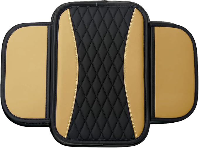 Leather Car Center Console Cover with Side Pockets, Upgraded Arm Rest Cover for Car Seat Organizer, Middle Console Cover Stylish Car Decoration, Universal for Most Vehicles (Beige)