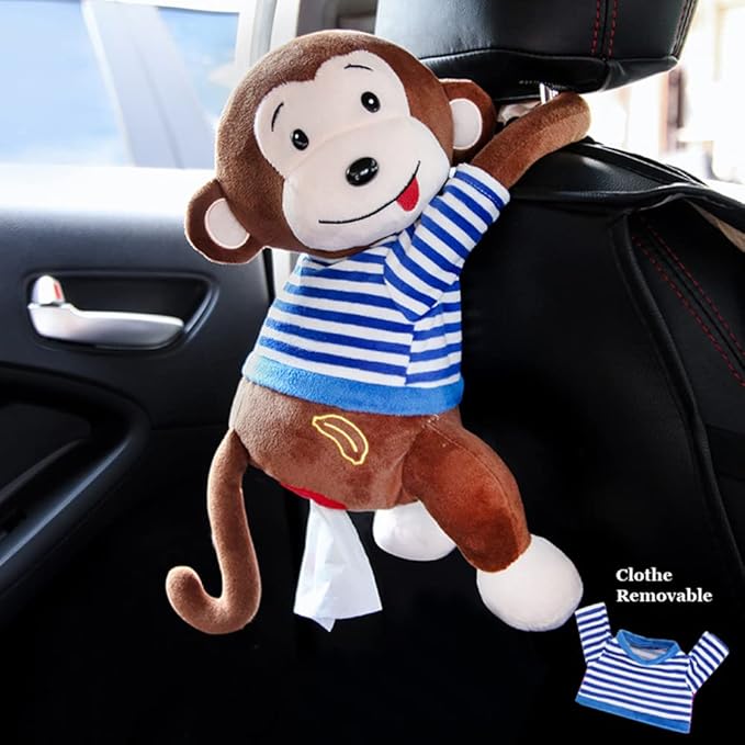 Elephant Tissue Box Cover Plush Tissue Box Holder for Car, Home, Decorative Holder/Organizer for Bathroom Vanity Countertop, Nightstands, Office Desk (Monkey)