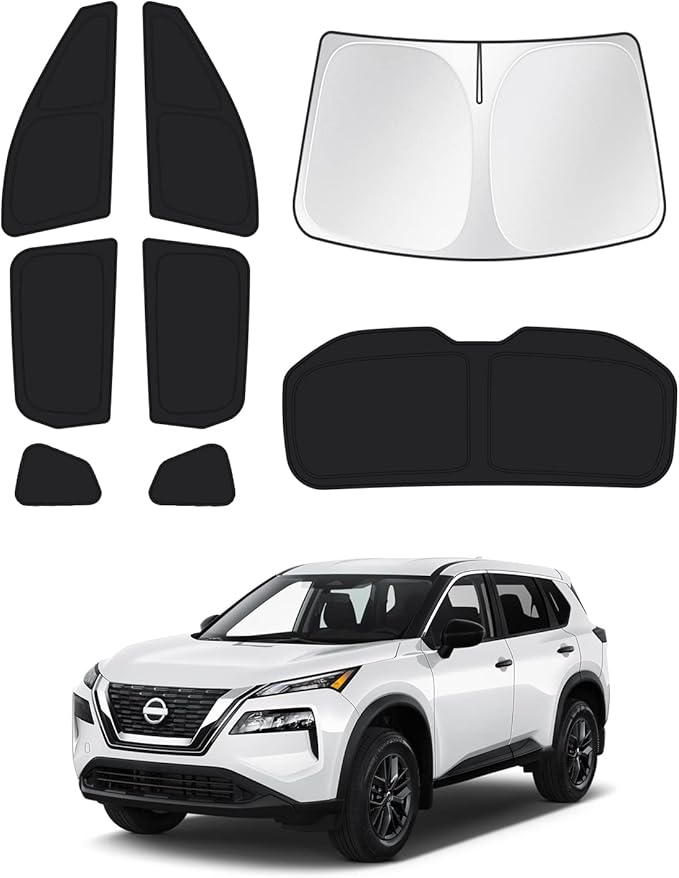 Canvcle Sunshades for 2021-2025 2026 Nissan Rogue (NOT for Nissan Rogue Sport) Accessories Windshield Sunshade Side Rear Windows Sun Visor Privacy Protection Keep Vehicle Cool Black 8PCS