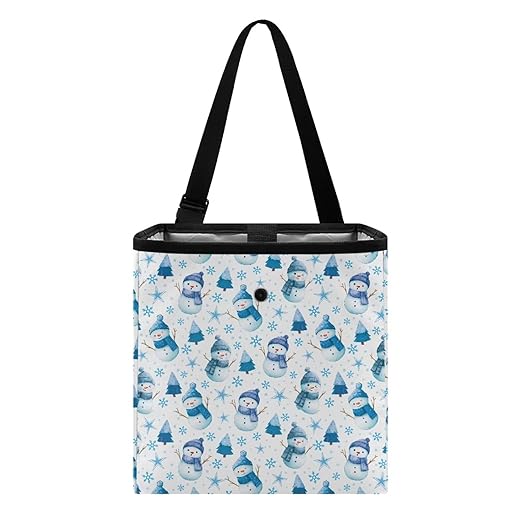 Snowman Snowflake Stars Pattern Garbage Bag and Water Resistant Trash Can for Car, Leakproof Trash Can for SUV Truck Christmas Car Accessories(Blue)