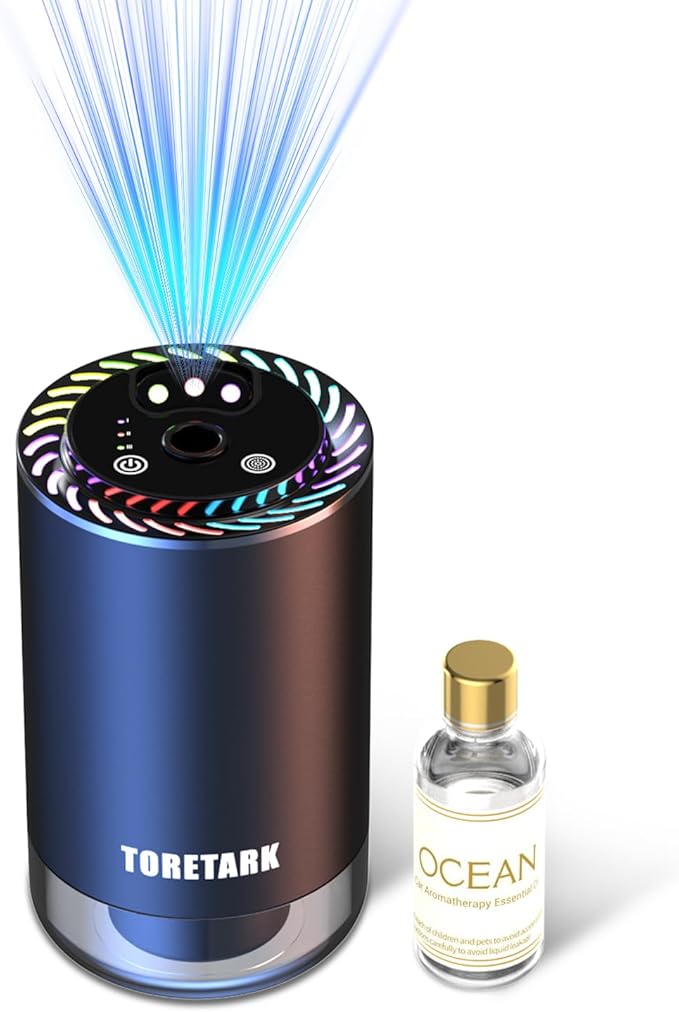 Smart Car Air Freshener with Star Light & 50ml Diffusers Oil Refills, Auto On/Off Aroma Diffuser, 3 Adjustable Mist Modes Rechargeable Aromatizante para Carro - Car Diffuser（Ocean）