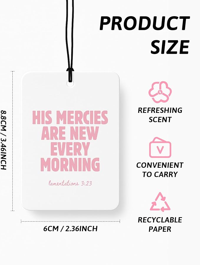 Pink Christian Car Air Freshener 6 Pcs, Pink Bow Flower Religious Bible Verse Hanging Air Freshener for Cars Closet Drawer Books, Christian Girly Car Accessories Mirror Decor for Women