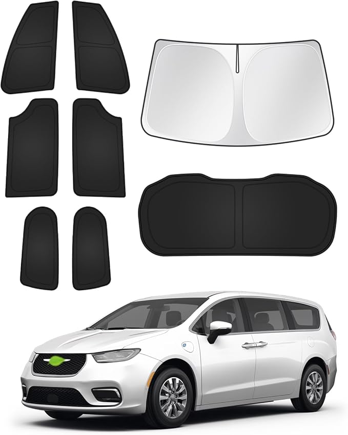 Canvcle Sunshades for Chrysler Pacifica 2017-2025 2026 Accessories Windshield Sun Shade Side Rear Window Shade Cover Sun Visor Shield Privacy Protection Keep Vehicle Cool Black 8PCS