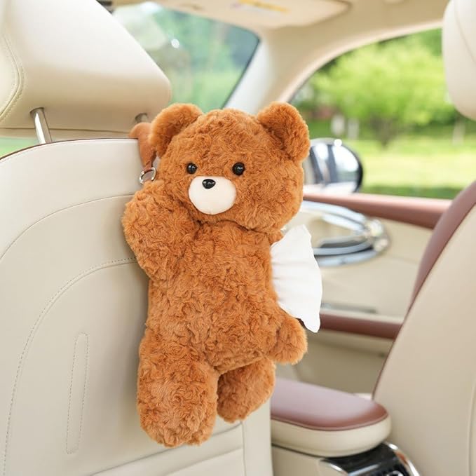 Cute Tissue Box Cover Plush Tissue Box Holder for Car, Home, Decorative Holder/Organizer for Bathroom Vanity Countertop, Nightstands, Office Desk-Bear02