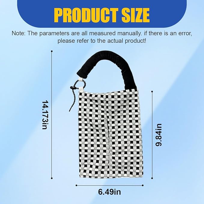 Car Tissue Holder, Checkered Pattern Car Backseat Napkin Holder, Rectangular Canvas Hanging Auto Tissues Box, Universal Vehicle Storage Organizer Accessory for Phone, Small Items (Black)
