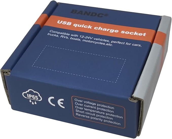 60W PD QC3.0 Fast Charging 12V Socket with Digital Voltage Display Waterproof Power Outlet for Car RV Boat Off-Road
