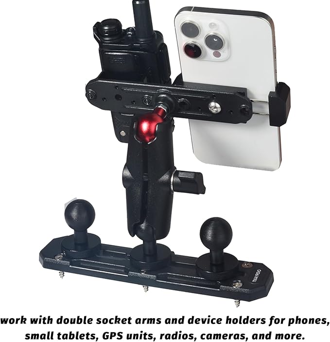TWAYRDIO Dash Track Mount with 3pcs 1" Track Ball Compatible with RAM Mounts Double Socket Arm for Phones, Small Tablets, GPS Units, Radios, Cameras