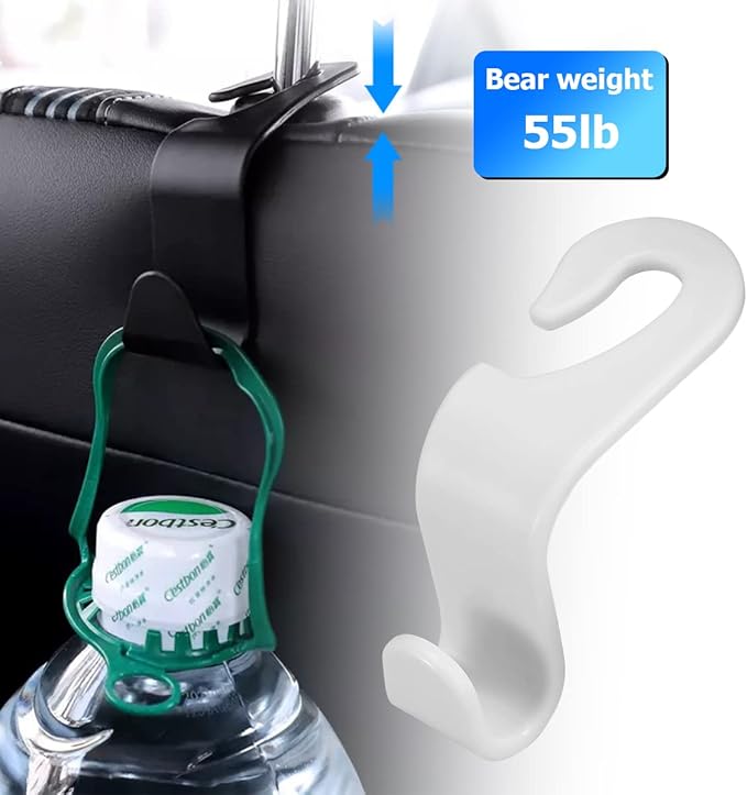 8sanlione Car Back Seat Headrest Hooks, 4PCS Vehicle Backseat Storage Organizer Hanger, Multifunctional Auto Headrest Hidden Hook Universal for Handbag Purse Backpacks Bags and Groceries (White)