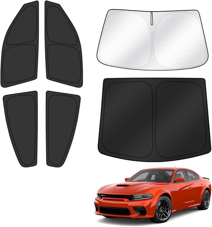 T TGBROS Windshield Sun Shade for Dodge Charger 2011-2024 Car Window Shades Thicken UV Block and Blackout Privacy Foldable Sunshades 6PCS Accessories Keep Cool Sun Visor Covers
