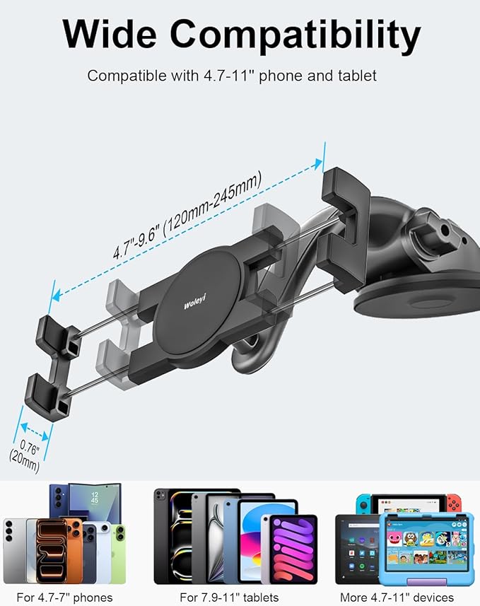 woleyi Car Dashboard Tablet Mount, Dash Tablet Holder for Car with Strong Sticky Gel Suction Cup, Compatible with iPad Pro Air Mini, Galaxy Tabs, Z Fold, Fire HD, iPhone and More 4.7-11" Devices