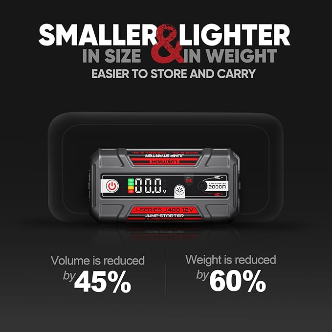 LOKITHOR J400 2000A Portable Jump Starter, 12V Lithium Battery Booster with ConnectMax Tech, Smart Digital Display, Car Jumper Box for Up to 8.0L Gas & 6.0L Diesel Engines