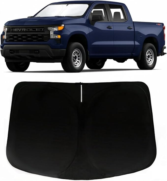 Windshield Sun Shade for Chevy Chevrolet Silverado 1500 2019-2026, Car Front Window Sunshade with 240T Sun Visor Protector Blocks UV Rays Heat Sun Shield Accessories