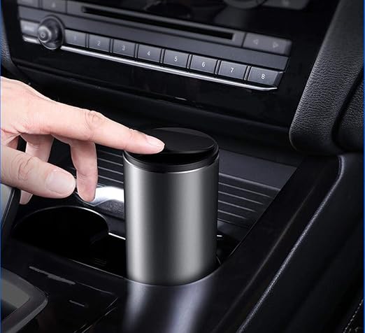 Tumecos Car Trash Can Vehicle Automotive Cup Holder Bottle Trash Can Garbage Can with Lid Dust Box Cup Holder (Grey)