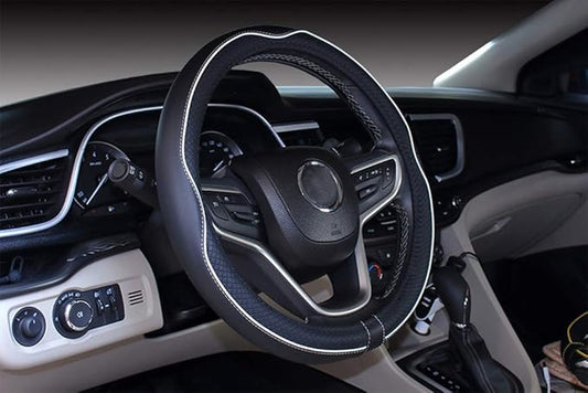 Mayco Bell Small Size Steering Wheel Cover Anti-Slip,Safety,Soft,Breathable,Durable,Full Surround,Comfortable Grip Microfiber Leather (14-14.25 inch, Black White)
