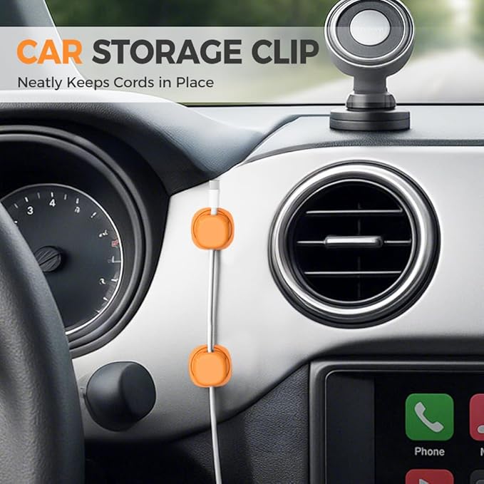 Magnetic Cord Organizer Holder, Upgrade Cord Holder for Nightstand, Adhesive Wire Cable Clips Management Kit for Phone Charger, Computer, Home, Office, Desk, Nightstand (Orange, 3 Packs)