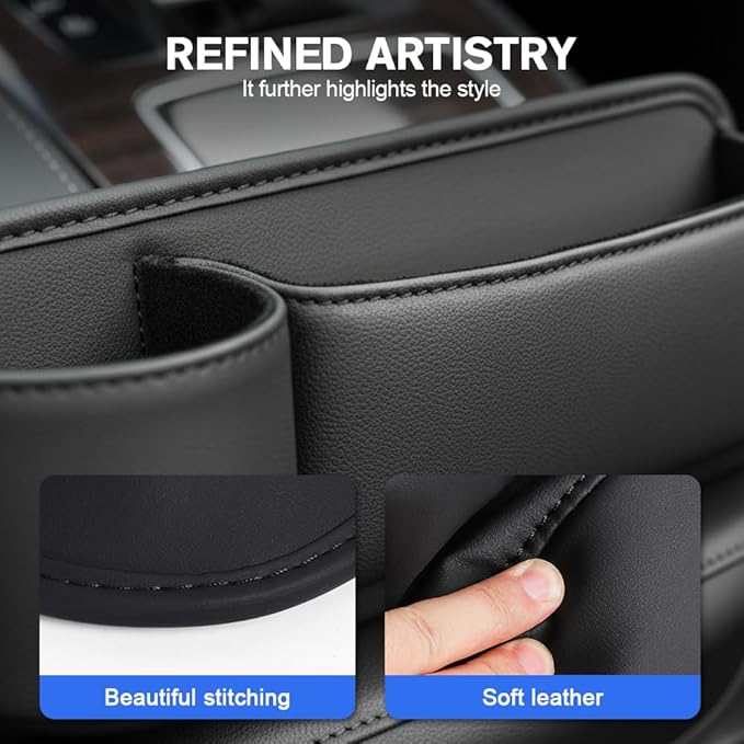Car Leather Cup Holder Gap Bag, Adjustable Car Seat Gap Storage Box Leather with Cup Holder, for Keys, Cards, Phone, Sunglasses, Multi-Purpose Essentials Organizer (Brown, Driver's Seat)