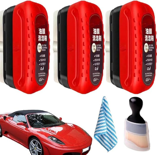 3PC 2026 Upgrade Automotive Oil Film Cleaning Brush,3PCS Car Glass Coating for Windshield Oil Film Remover, Car Glass Remover for Windshield Improves Clarity and Visibility（Red）