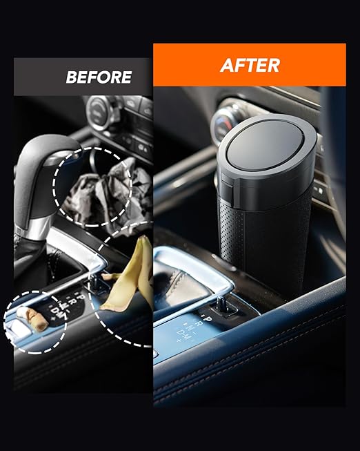 Small Car Trash Can Bin with Lid,Mini Vehicle Leakproof Garbage Can, for Car Cup Holder and Side Door, with 80 Attached Trash Bags