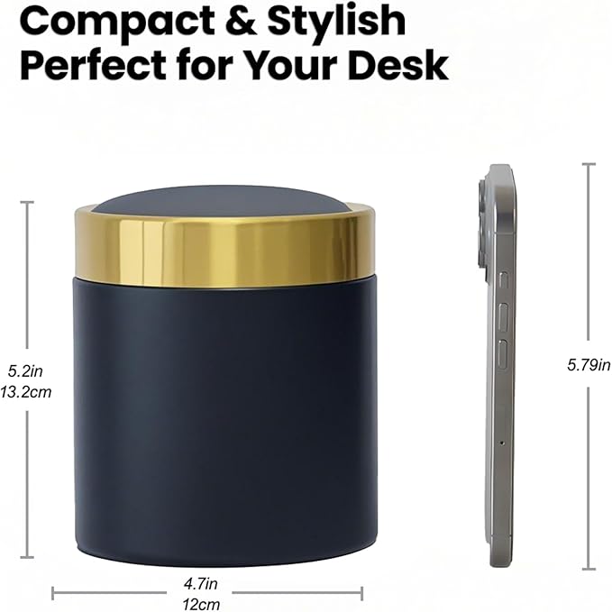 Mini Trash Can with Lid, 1.5 Liter / 0.4 Gallon Small Metal Desk Garbage Bin for Countertop, Coffee Bar, Vanity – Black