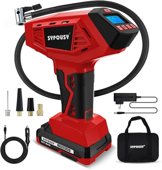 Tire Inflator Portable Air Compressor, 160PSI Cordless Handheld Tire Pump with 20V Battery & 12V DC Dual Power, 4X Faster Inflation, Auto Shut Off, Digital Gauge for Car, Motorcycle, Bicycle, E-Bike
