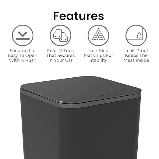 Ninestars Mini Car Trash Can with Press Lid, 3L / 0.79 Gallon Small Garbage Bin, Foldable Leak-Resistant Design with Weighted Non-Slip Base for Car Floor & Center Console (Black)