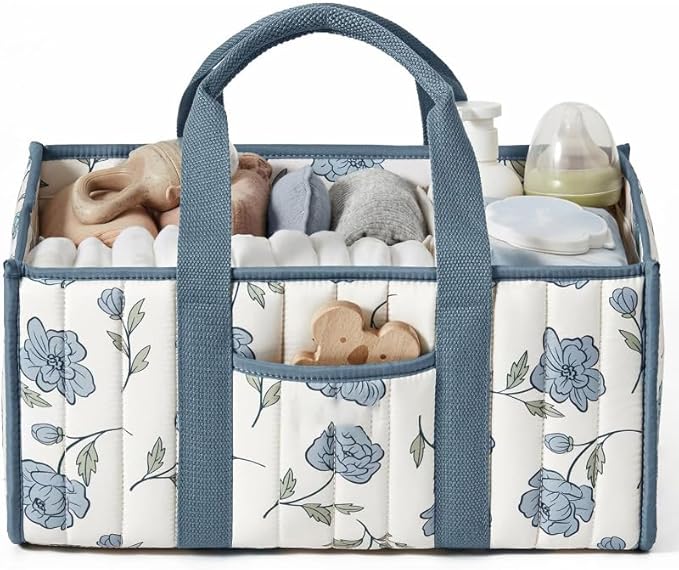 Diaper Caddy Organizer,Cute Floral Nursery Storage Basket,Soft Portable Changing Table Car Caddy Organizer Gift (Floral J)