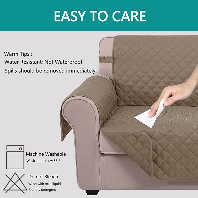 U-NICE HOME Recliner Chair Covers Reversible Quilted Water Repellent Pet Protectors with Elastic Straps (23''Recliner Small, Taupe/Taupe)