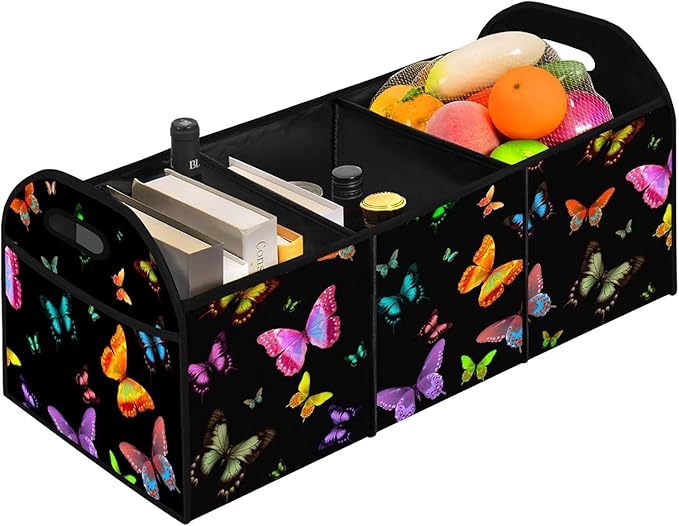 Butterfly Printed Pattern 50L Waterproof Polyester Trunk Organizer Car Storage MultiCompartment Large Capacity Poket