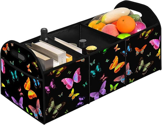 Butterfly Printed Pattern 50L Waterproof Polyester Trunk Organizer Car Storage MultiCompartment Large Capacity Poket