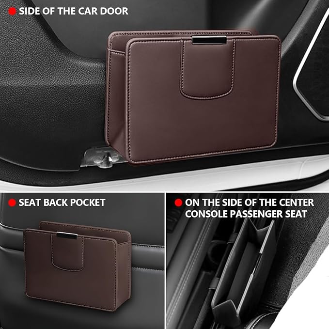 Car Trash Can, Leather Auto Garbage Bin, Magnetic Litter Storage Container, Mini Portable Foldable Vehicle Interior Hanging Dustbin Accessories, Universal for SUV, Truck, RV（Brown）
