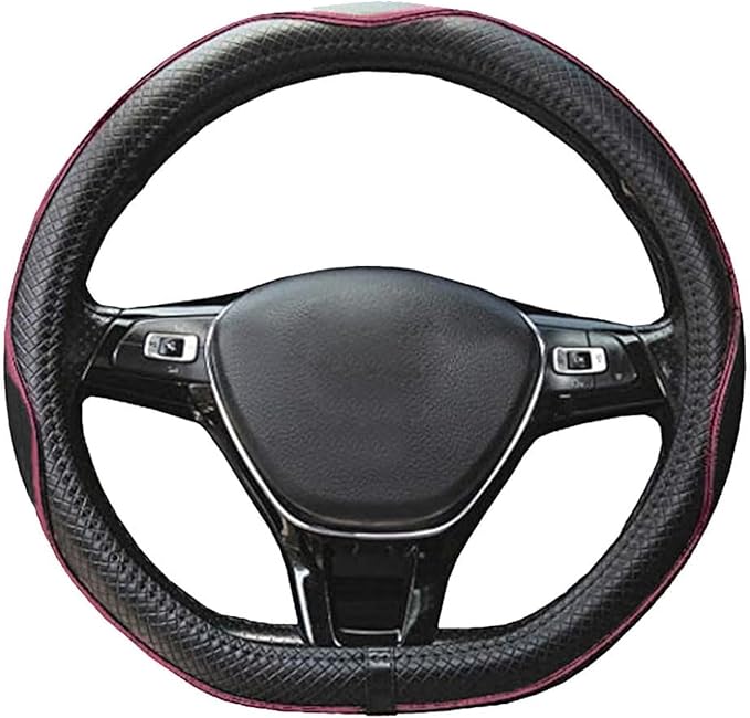 Mayco Bell Flat Bottom Steering Wheel Cover Anti-Slip,Safety,Soft,Breathable,Durable,Full Surround,Comfortable Grip Microfiber Leather (D Shape, Black Pink)