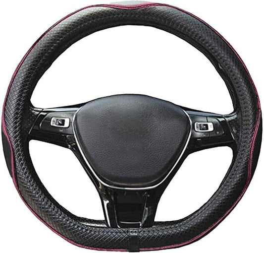 Mayco Bell Flat Bottom Steering Wheel Cover Anti-Slip,Safety,Soft,Breathable,Durable,Full Surround,Comfortable Grip Microfiber Leather (D Shape, Black Pink)