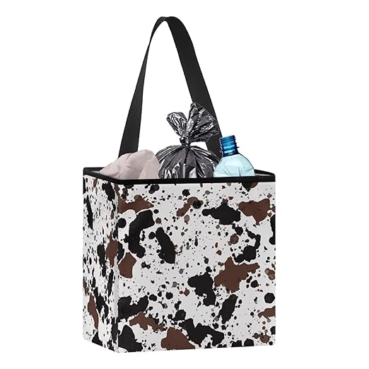 Cow Cowhide Print Car Trash Can for Back Seat Car Accessories for Women Men Leakproof Auto Garbage Cans Hanging Trash Bin for Car Water-Resistant