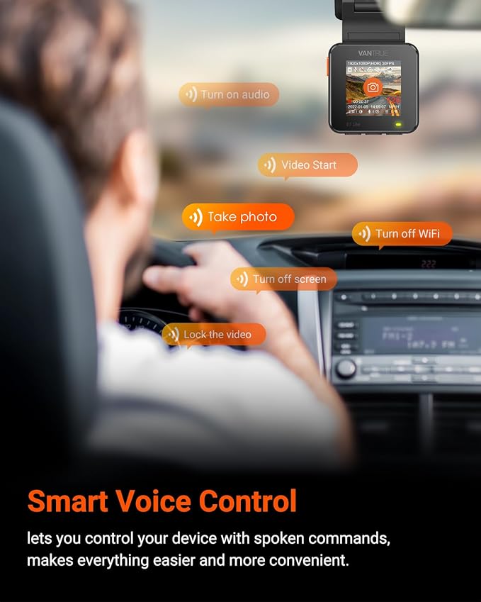 Vantrue E1 Lite 1080P Dash Cam, Mini Car Camera with Night Vision, 60fps Dash Cam with GPS and Speed, Wi-Fi APP Control, Loop Recording, Voice Control, 24H Parking Mode, Support 512GB