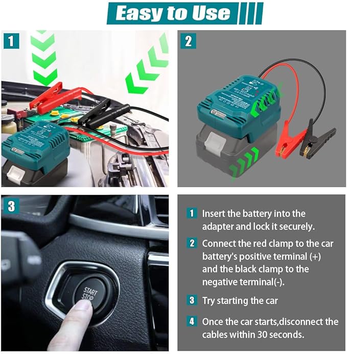 Jump Starter Adapter for Makita 18V Battery, 12V Portable Car Jump Cables, Automotive Booster Cable Adapter, Jump Starting Dead or Weak Batteries, Engine up to 3.5 Liters (NO Battery)