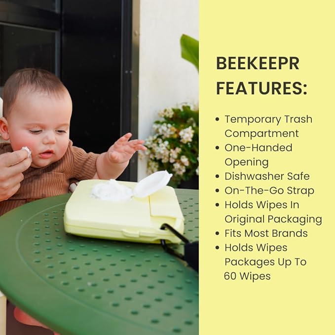 Bee Babe Co. On-The-Go Wipes Dispenser, Travel Wipes Case, Includes Temporary Trash Compartment, Must Have Diaper Bag Accessories, Car Trash Can, Reusable Baby Wipes Holder, Portable Wipe Dispenser