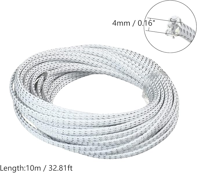 Aicosineg Cable Sleeve Braided Sleeving PET Wire Loom Tubing Cable 32.81ft-1/6inches Wrap Protector for HiFi Audio and Video Headphone Cable Protect Wires from Chewing of Pets Silver