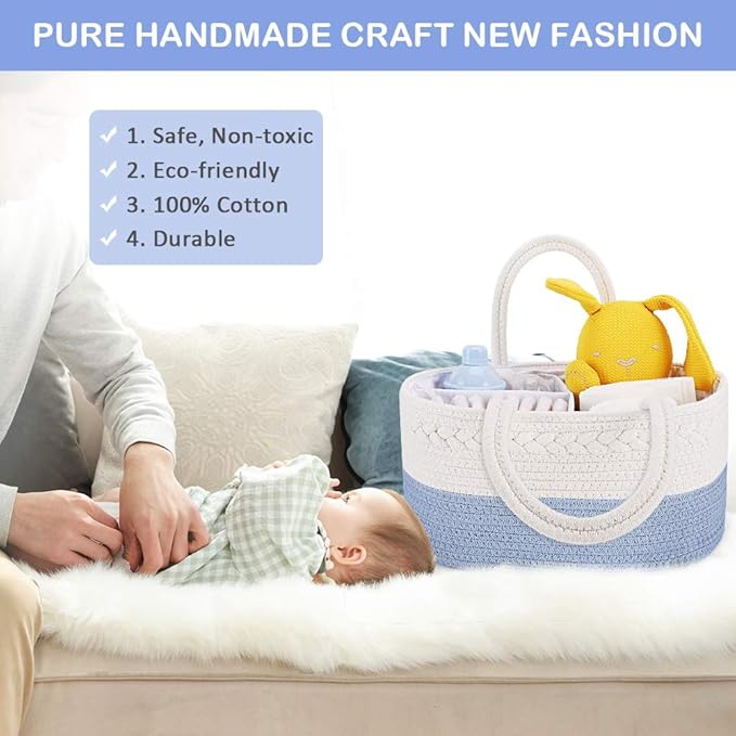 ABenkle Diaper Caddy Organizer - Cotton Rope Nursery Storage Basket for Baby Essentials, Boys & Girls Shower Gift, Changing Table Organizer