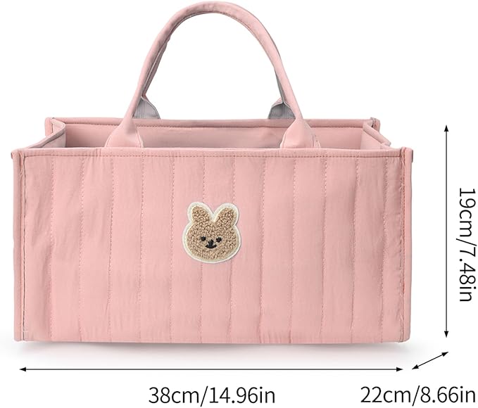 Diaper Caddy Organizer,Cute Floral Nursery Storage Basket,Soft Portable Changing Table Car Caddy Organizer Gift (Bear D)