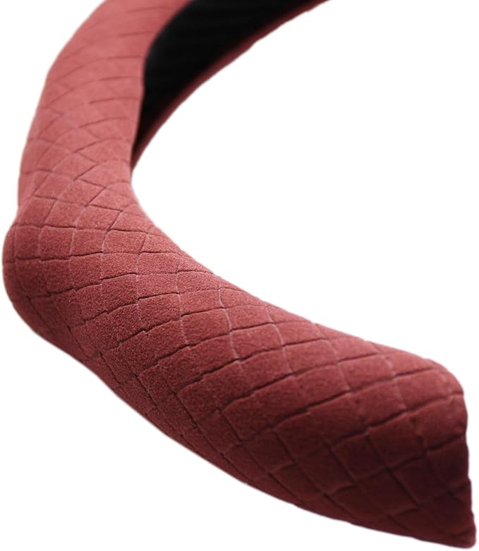 Quick Install Sporty Suede Leather Car Steering Wheel Cover with Braided Grips for All 14½" to 15" Sedan Coupe SUV Pickup 14.5 to 15 inches