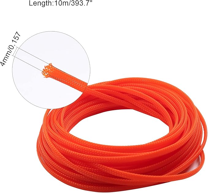Aicosineg Cable Sleeve Braided Sleeving PET Wire Loom Tubing Cable 32.81ft-1/6inches Wrap Protector for HiFi Audio and Video Headphone Cable Protect Wires from Chewing of Pets Orange