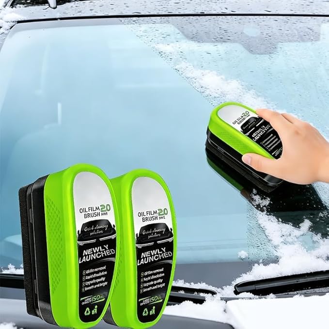 2 Pcs Automotive Oil Film Cleaning Brush, 2.0 Upgrade Clear Car Windshield Oil Film Remover Cleaning Brush for Car Window, Clear Cars Glass Cleaner Tool, Prevents Rain and Fog